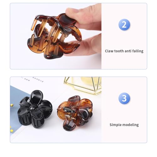 4PCS Flower Hair Claw Clips, Large Plumeria Hibiscus, Big Cute Dasiy Hair Clips, Strong Hold Nonslip Hair Clips birthday gifts for women (Tortoise and Black (4 Pieces, Big))