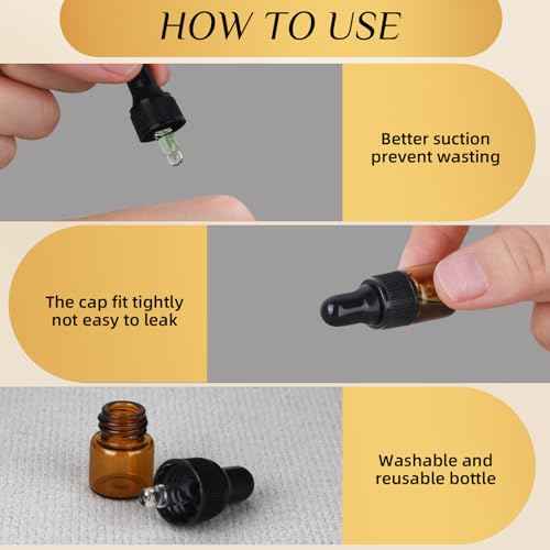 1ml Amber Glass Dropper Sample Bottles, Serum Travel Containers Cuticle Oil Dropper Bottles for Travel Essential Oils, Tinctures, Perfumes Cosmetics Liquids Aromatherapy Lab Sample Containers