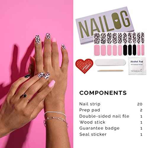 NAILOG Semi Cured Gel Nail Strips (20 Extra Long Polish Stickers/Wraps) ¦¢ Glossy & Long Lasting Soft Gel Finishing ¦¢Pink Leopard
