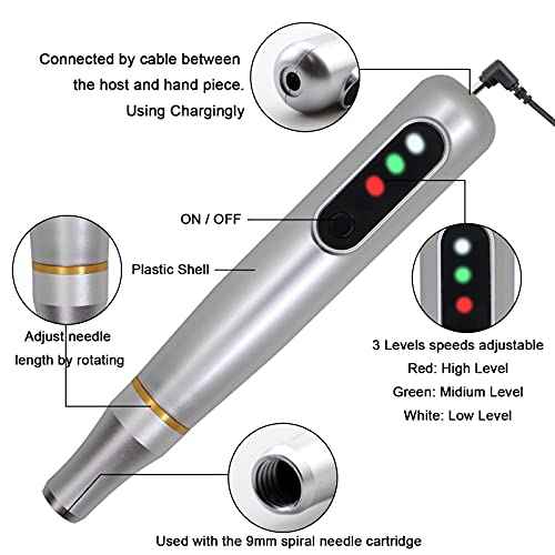 Guapa Semi Permanent Makeup Machine with LED Display 3 Speed Levels Brow Silver Tattoo Machine with 20pcs 1P/1R Needle Cartridges for Ombre Powder Brows Microblading Shading
