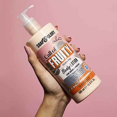 Soap & Glory Call of Fruity Vegan Body Lotion - Moisturizing Body Lotion with Vitamin E, Coconut Oil & Aloe Extracts - Tropical Fruits, Juicy Melon & Hibiscus Cocoa Butter for Dehydrated Skin (500ml)