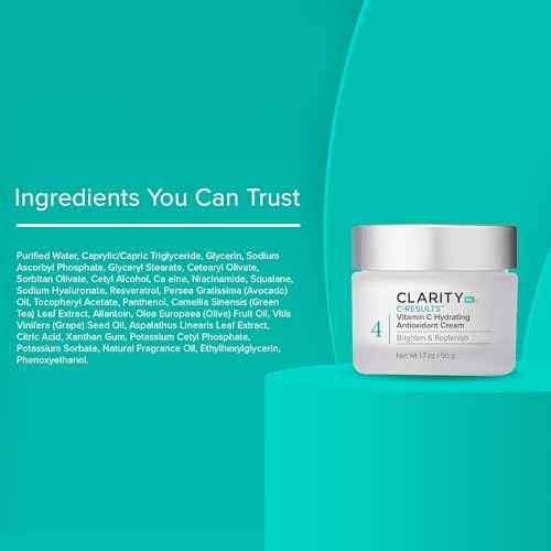 ClarityRx C-Results Vitamin C Hydrating Antioxidant Face Cream, Natural Plant-Based Anti-Aging Facial Moisturizer for Brighter Skin (1.7 oz)