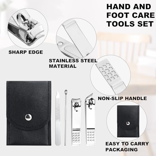 50 Sets Finger Nail Clipper Set Bulk,4 in 1 Black Adult Stainless Steel Travel Manicure Kit with Case Individually Wrapped Nail Clippers Bulk for Homeless,Hotel,Charity