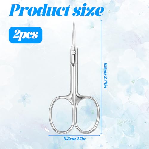 2 Pcs Cuticle Scissors, Stainless Steel Cuticle Scissors Extra Fine Curved Nail Scissor for Women & Men, Micro Serrated Manicure Scissor for Eyelash, Mustache, Eyebrow, Nose Hair, Toenail