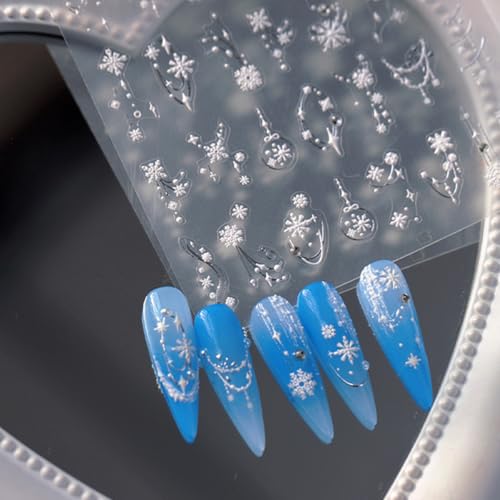 5D Embossed Snowflake Nail Art Stickers Decals Christmas Snowflake Nail Stickers Winter Self Adhesive Nail Decals Xmas Nail Art Decoration Supplies for Women Girls