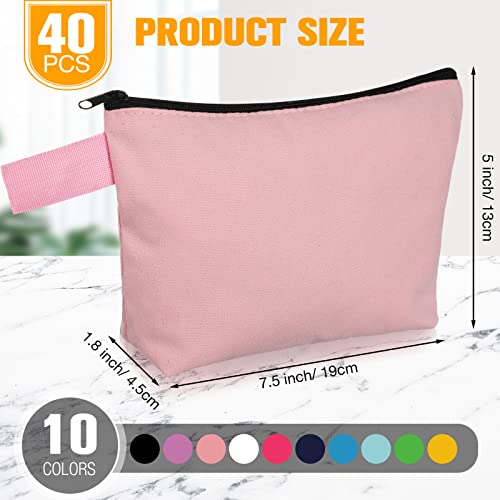 Frienda 40 Pack Canvas Makeup Bags Bulk Cosmetic Bags with Bottom Travel Canvas Zipper Pouch Multi Purpose Blank for Women Purse Toiletry Pencil DIY Craft, 10 Colors(7.4 x 5.1 x 1.7 Inch)