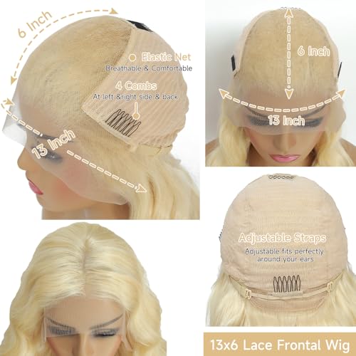 613 13x6 Lace Front Wig Human Hair 28 Inch Blonde Wig Human Hair 200% Density Body Wave HD Blonde Lace Frontal Wig Pre Plucked 613 Lace Front Wig Human Hair