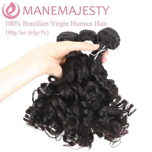 12A Real Brazilian Curly Human Hair Bundles 3 Pcs 12 Inch Bundle with 4x4 Lace Closure 100% Unprocessed Brazilian Virgin Human Hair Vogue Curly Extensions for Black Women Natural Color