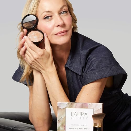 LAURA GELLER NEW YORK Baked Starter Kit: Fair, Best of the Best Full Face Palette + Baked Balance-n-Brighten Powder Foundation + Retractable Angled Kabuki Brush Set