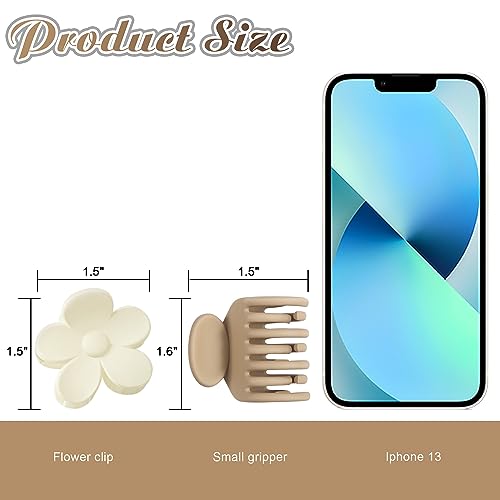 8PCS Hair Clips for Thin Hair, Matte 1.6'' Double Row Teeth Jaw Hair Claw Clips and 1.5'' Flower Hair Clips for Women with Neutral Color