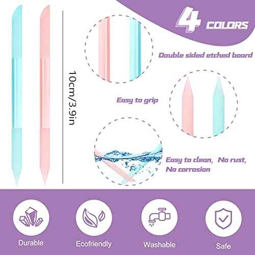 4Pcs Glass Cuticle Pusher, heemeei Dual-Ended Manicure Stick, Crystal Cuticle Pusher Glass File, Professional Precision Filing Cuticle Remover, Manicure Pedicure Tools for Nails and Cuticles Care¡¦