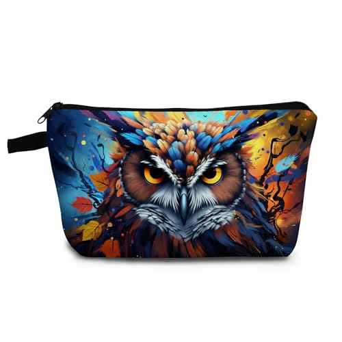 Owl Makeup Organizer Bag - Cute Small Cosmetic Bag with Zipper - Colorful Owl Print - Unisex - Polyester - 8.65 x 4.72 x 1.77 inches - 25 grams