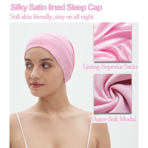 Satin Bonnet for Sleeping Night Cap, Satin Lined Silk Bonnet Large Sleep Cap for Curly Braids Hair Beanie Black Women