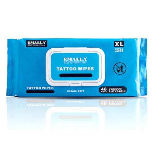 Emalla Tattoo Wipes, Extra Large 48pcs All in One Premium Tattoo Care Wipes to Clean Skin and Tattoo Aftercare Tattoo Supplies