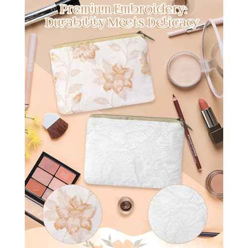 2 Pcs Embroidery Small Makeup Bags for Purse, Mini Portable Cosmetic Bags for Women, Coin Lipstick Storage Pouch, Zipper Organizer Holder, 4.72"*3.93"