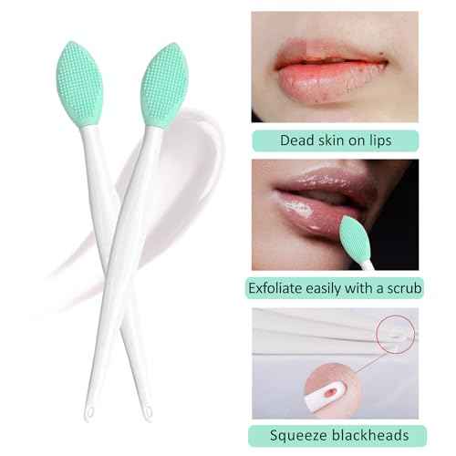 5Pcs Retractable Lip Brush and Lip Scrub Exfoliator Brush Set, Silicone Lip Brush Tool Double-Sided Mini Exfoliating Brush