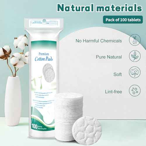 Premium Cotton Rounds for Face, 300 Count Makeup Remover Pads, 100% Pure & Natural Facial Cleansing Round Pads, Hypoallergenic, Lint-Free