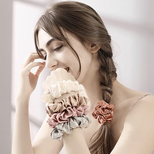 MTSNOO 100% Pure 22 Momme Mulberry Silk Scrunchies with Elastic Band, 1 Pack, Light Pink, for Hair Sleep, for Women and Girls