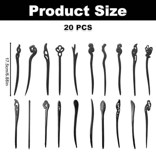20PCS Wooden Hair Sticks, Chinese Hair Pins for Women, Black Japanese Chignon Hair Chopsticks, Classic Wooden Hair Pins for Buns Hair Accessories for Women Gifts