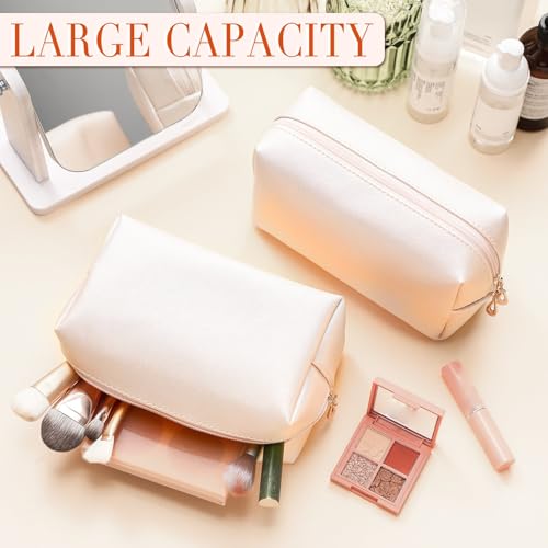 Sanwuta 9 Pcs Makeup Bags Bulk PU Double Zippers Cosmetic Bag Makeup Toiletry Pouch Portable Travel Organizers Case for Women Bridesmaid Party End of The Year Christmas Gift(Ivory White)