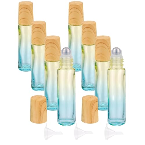 8Pcs 10mL (1/3 oz) Glass Roll on Bottles Yellow Blue Gradient Roller Vials Leak Proof Travel Size DIY Craft Container for Essential Oils Perfume Lip Balms