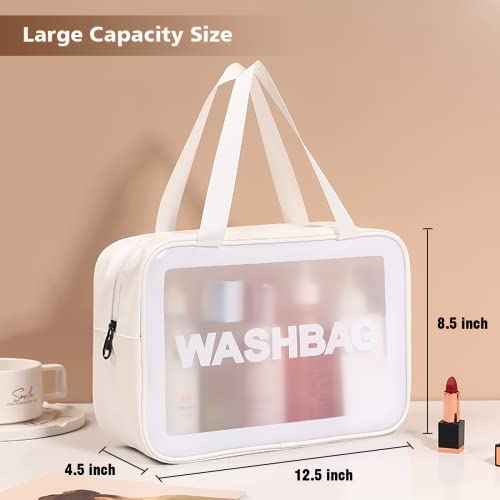 Travel Toiletry Bag for Women and Men, Matte Translucent Toiletry Bag with Handy Handle, Makeup Cosmetic Organizer Bag for Travel Toiletries Accessories (White)