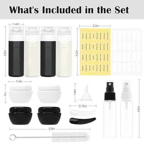 Redfly 17PCS Travel Bottles for Toiletries, TSA Approved Leak Proof Refillable Travel Size Containers, Silicone Travel Kit for Shampoo, Conditioner, Lotion & Creams Black&White