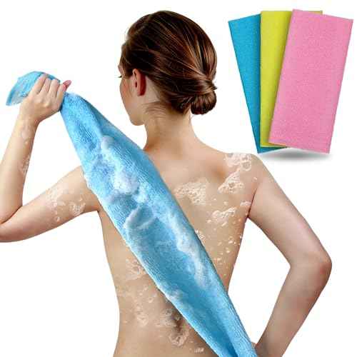 ARCH&M Exfoliating Washcloth Body Scrubber Back Scrubber for Shower Japanese Beauty Washcloth Bath Wash Cloth Korean Exfoliation Luffah Towel Net Sponge Loofah Body Scrub 3 Pack