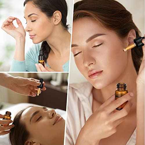 Nuogo 100 Pcs Amber Glass Mini Dropper Bottles Essential Oil Dropping Small Empty Sample Vial with Dropper and Black Caps Tiny Amber Glass Bottles Perfume Jars for Travel(3 ml)