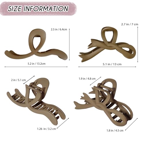 5.2 Inch Extra Large Claw Clips - 6 Pcs for Thick Hair, Women's Matte Bow Ribbon Style Hair Claws