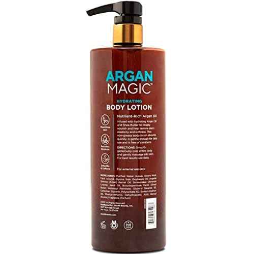 Argan Magic Hydrating Body Lotion with Argan Oil & Shea Butter for Dry Skin - Nourishes Skin, Restores Moisture, Smooths & Softens | Non-Greasy Formula | Paraben Free (32 oz)