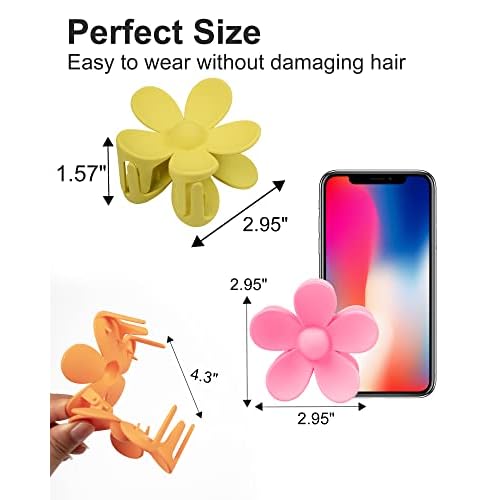 6PCS Flower Hair Clips Large Hair Claw Clips for Thick Hair Matte Non Slip Strong Hold Cute Jaw Daisy Claw Clip Colorful Clamps Thin Hair Accessories for Women Girls Gifts(Yellow)
