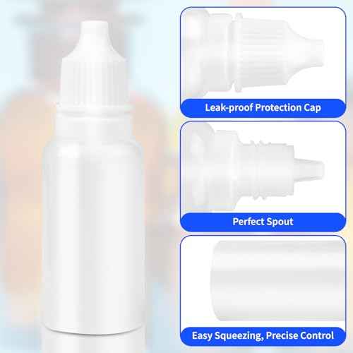 5-Pack Plastic Dropper Bottles 15ml/0.5oz - 4 Bottles + 1 Funnel - Empty, White Eye Dropper Bottles for Liquid -Squeezable & Portable Travel Containers for Eye Drops, Refillable with Cap and Plug