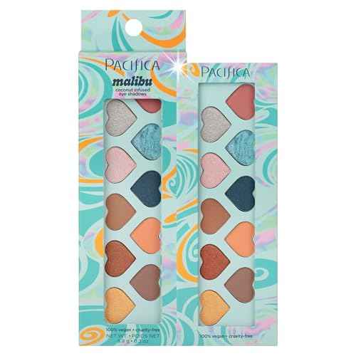 Pacifica Eyeshadow Palette ? Malibu Mineral Eyeshadow, Blendable Neutral Shades with Velvet Matte, Shimmer & Metallic, Cocoa Butter Infused, Talc-Free, Vegan & Cruelty-Free, 0.24 oz (10 Shades)