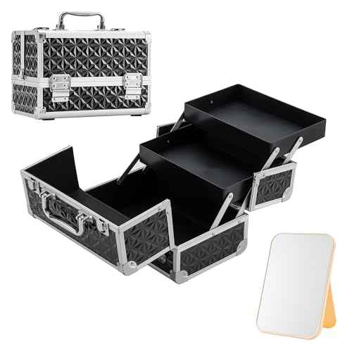 Leeora&Leekoo Makeup Train Case with Lighted Mirror,Portable Makeup Box Organizer (Black)