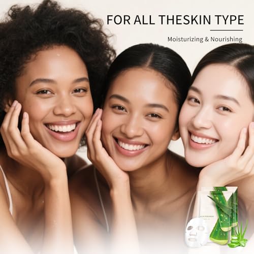 Aloe Vera Face Masks Sheet for Women,Moisturizes Facial Masks Oil Control,Hydrates, Soothes,Home Spa Facial Sheet Mask For All The Skin£¨6Pack£©