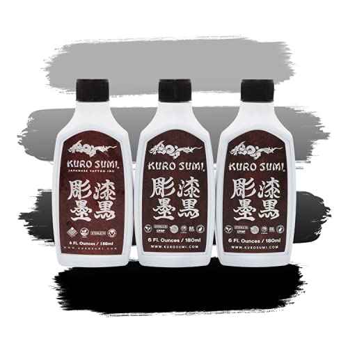 Kuro Sumi Japanese Tattoo Color Ink Pigments Set, Vegan Professional Tattooing Inks, Grey Wash Shading and Outlining Black