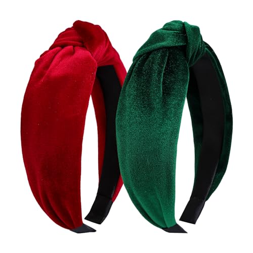 YanJie Christmas Headbands for Women Velvet Red Knotted Headband Green Christmas Velvet Wide Hair Band for Women Girls Fashion Headbands Holiday Gift