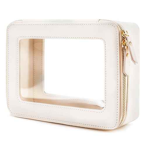 Aveniee Clear Makeup Bag Organizer, Travel Toiletry Bag Cosmetic Case for Women, Portable Make Up Skincare Pouch Car Organizer Bag with Zippers for Essentials,White