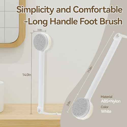 Foot Pumice Stone for Feet, 2 in 1 Foot Pumice Scrubber for Wet or Dry Brushing, Dead Skin Remover, Long Handle Foot Cleaning Brush for Senior, Pregnant, Disabled, or Injured, Box Packed(White)