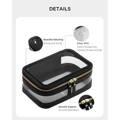 Medium Clear Makeup Bag for Women, Portable Travel Makeup Bag Organizer Waterproof Toiletry Bag Cute Makeup Bags Cosmetic Bag Makeup Pouch, Black