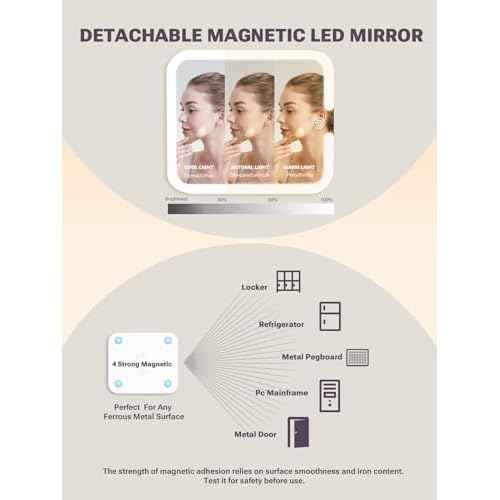 Qislee Makeup Box with A Detachable Lighted Mirror, Waterproof Travel Train Case, Cosmetic Organizer and Makeup Suitcase with Adjustable Dividers, Magnetic LED Mirror (Black)