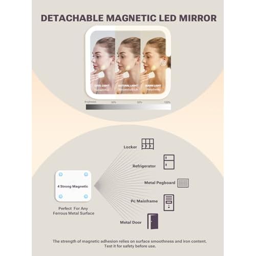 Qislee Makeup Box with Double Drawers and A Detachable Lighted Mirror, Waterproof Travel Train Case, Cosmetic Organizer and Makeup Suitcase with Adjustable Dividers, Magnetic LED Mirror (Black)