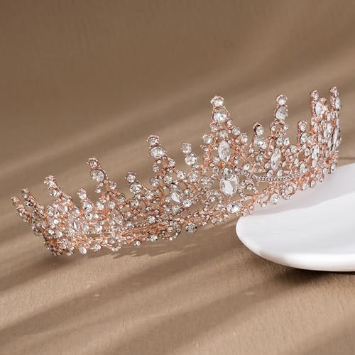 COCIDE Rose Gold Tiara and Crown for Women Crystal Queen Crowns Rhinestone Princess Tiaras for Girl Bride Wedding Hair Accessories for Bridal Birthday Party Prom Halloween Cos-play Costume Christmas