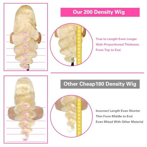 613 13x6 Lace Front Wig Human Hair 200 Density Body Wave Blonde Lace Front Wigs Human Hair 28 Inch Full & Thick 613 HD Lace Frontal Wig Pre Plucked with Baby Hair for Women.