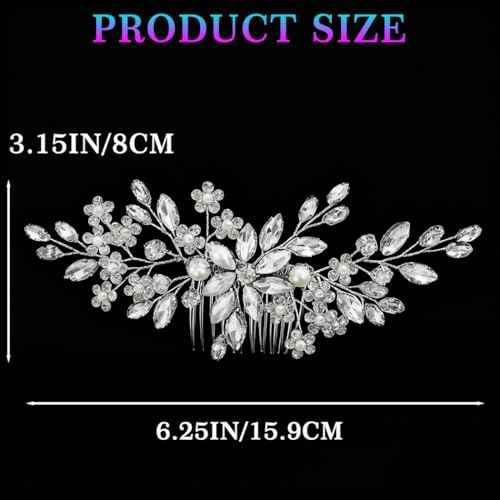 Unsutuo Crystal Bride Wedding Hair Comb Silver Rhinestone Flower Bridal Hair Pieces Pearl Wedding Hair Accessories for Women and Girls(Silver)