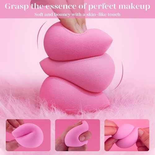 BEAKEY Super Soft Makeup Sponge Set of 6, Makeup Sponges for Foundation, Liquid, Cream and Powder, Pink Beauty Sponge for Blending, 0 Latex Blender