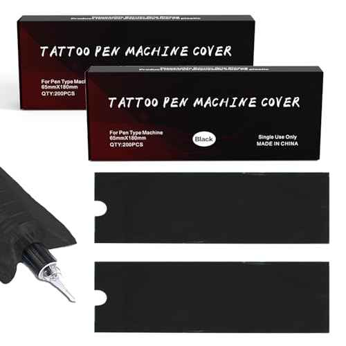 Large Machine Covers - LEEYUKA 400pcs Black Pen Covers Disposable Tattoo Pen Bags Tattoo Machine Sleeves For Tattoo Pen Supplies