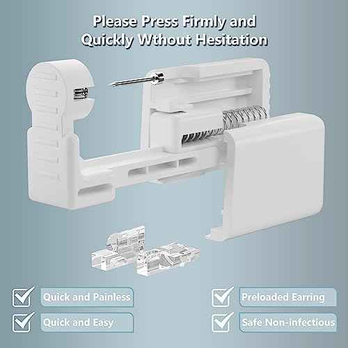 Ear Piercing Kit, Anzero 2 Pcs Disposable Ear Piercing Gun with Preloaded Ear Stud, at Home Self Ear Piercing Gun Kit - 5MM Earrings Stud