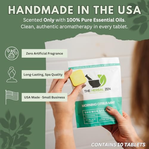 Morning Citrus Mint Shower Steamers Aromatherapy for Energy - Christmas Gift - Adult Stocking Stuffer - USA Made - Peppermint & Orange Shower Bomb Tablets - Soothing Natural Essential Oils (10 Pack)